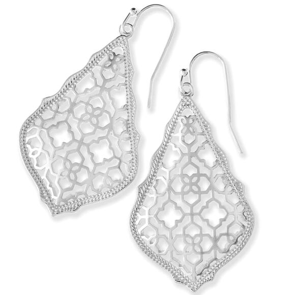 NWOT Kendra Scott Addie Silver Drop Earrings in Silver Filigree Mix - Picture 16 of 16